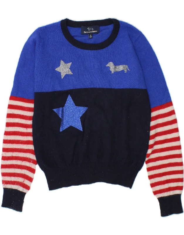 HARMONT & BLAINE Girls Boat Neck Jumper Sweater 7-8 Years Blue Colourblock