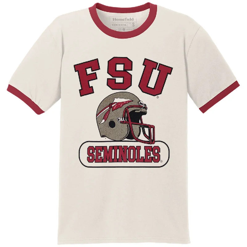 Homefield Men's Vault FSU Seminoles Helmet Design Short Sleeve Ringer T-shirt - Cream/Cardinal