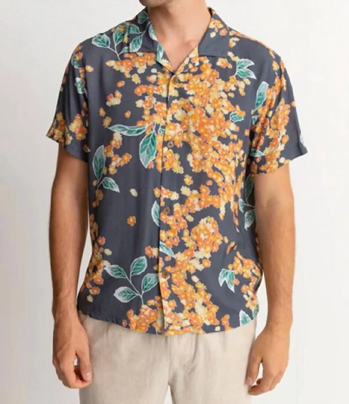 Isle Floral Cuban Short Sleeves Shirt In Dark Navy