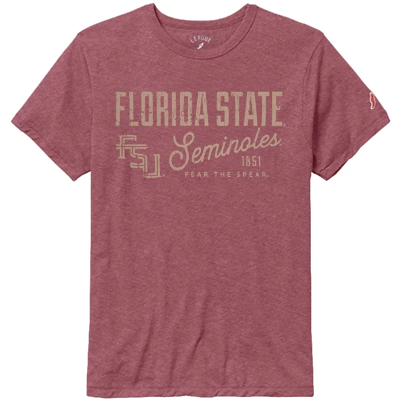 League Men's Florida State Seminoles/Stacked FSU Design Tri-blend Short Sleeve T-shirt - Heathered Garnet