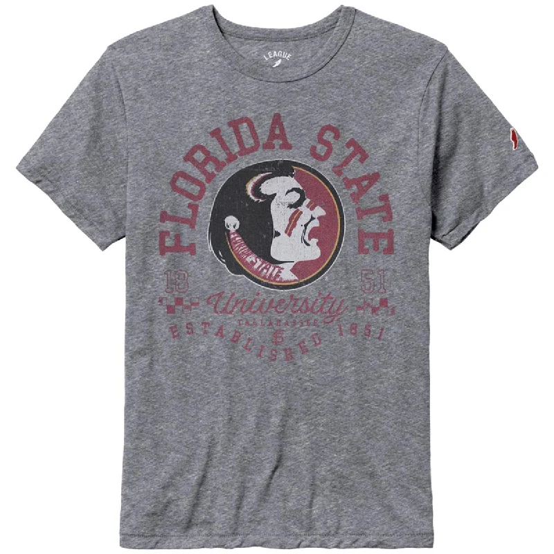 League Men's Vault Florida State University Seminole Logo Design Tri-blend Short Sleeve T-shirt - Fall Heather.