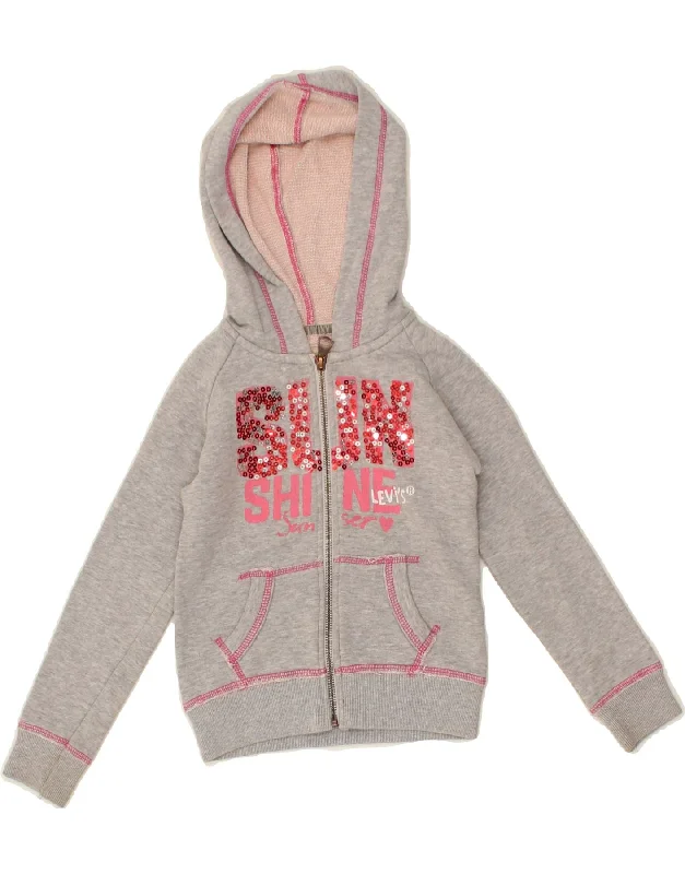 LEVI'S Girls Graphic Zip Hoodie Sweater 4-5 Years Grey Cotton