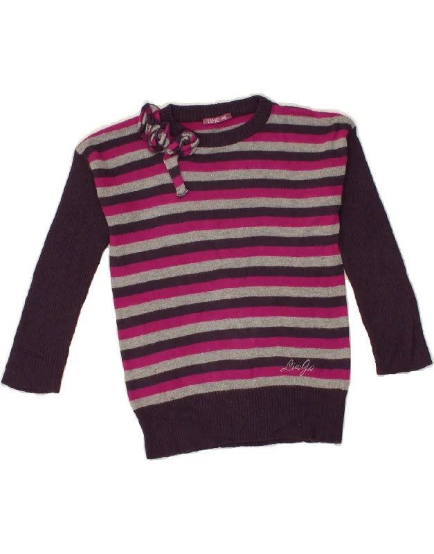 LIU JO Girls Boat Neck Jumper Sweater 4-5 Years Purple Striped Viscose