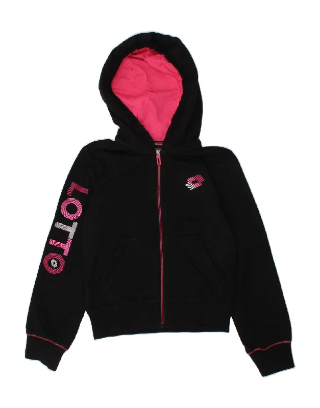 LOTTO Girls Graphic Zip Hoodie Sweater 6-7 Years XS  Black Cotton