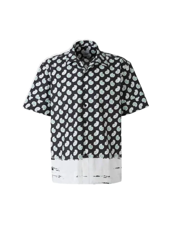 Men's Placed Paisley Print Short Sleeve Shirt In Black-Green-White