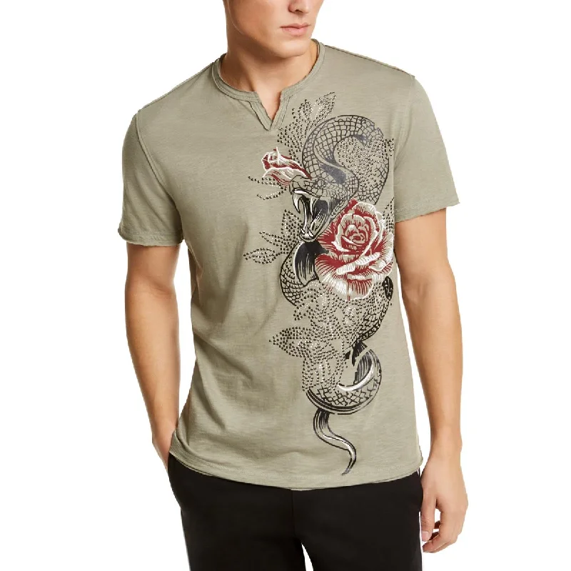 Mens Split Neck Short Sleeve Graphic T-Shirt