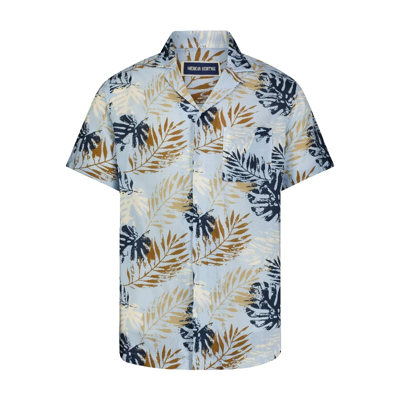 Multi Leaves in Camp Collar Model Short Sleeve Shirt