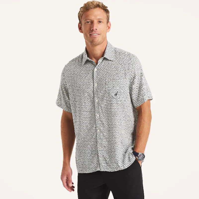 Nautica Mens Printed Linen Short-Sleeve Shirt