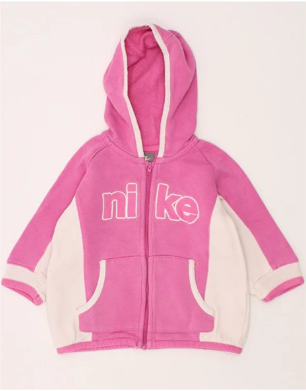 NIKE Baby Girls Graphic Zip Hoodie Sweater 9-12 Months Pink Colourblock