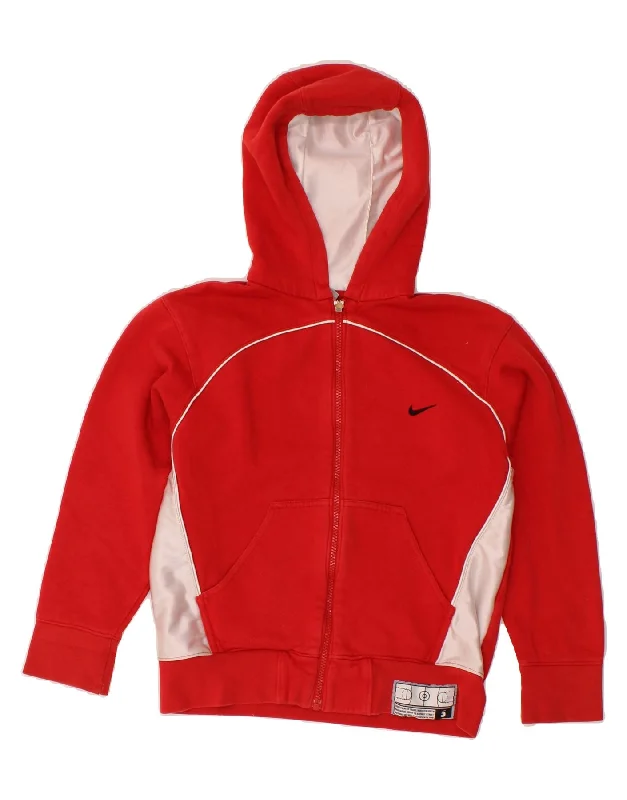 NIKE Girls Basketball Graphic Zip Hoodie Sweater 8-9 Years Small Red