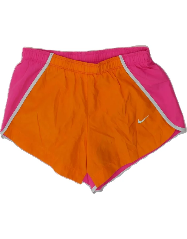 NIKE Girls Dri Fit Sport Shorts 10-11 Years Medium Orange Colourblock