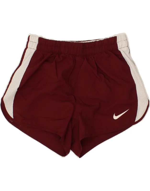 NIKE Girls Dri Fit Sport Shorts 6-7 Years XS Burgundy Colourblock