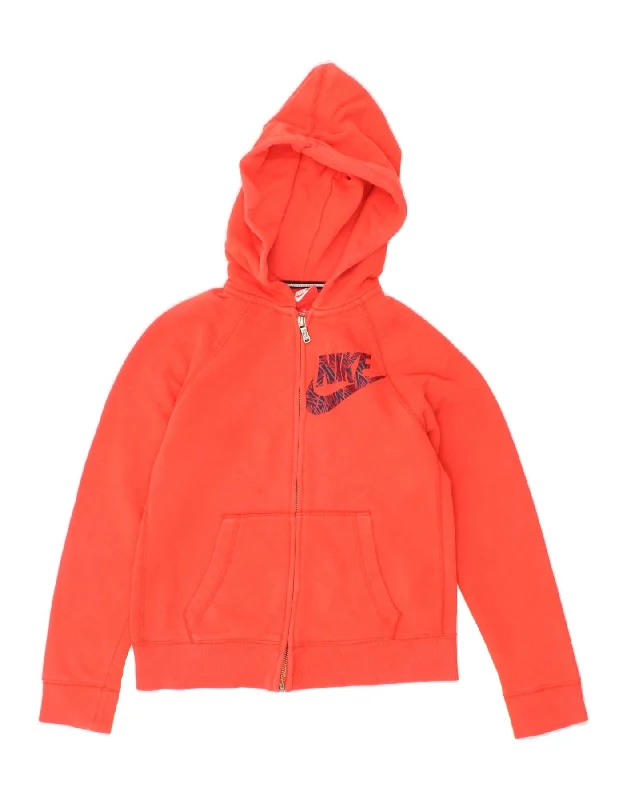 NIKE Girls Graphic Zip Hoodie Sweater 10-11 Years Medium Orange