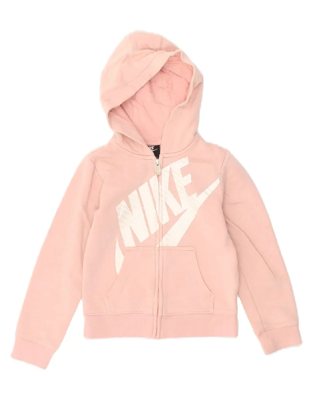 NIKE Girls Graphic Zip Hoodie Sweater 6-7 Years Large Pink