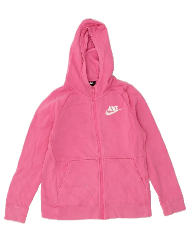 NIKE Girls Standard Fit Zip Hoodie Sweater 12-13 Years Large Pink Cotton