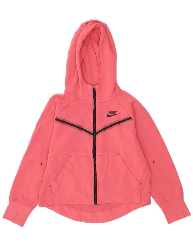 NIKE Girls Zip Hoodie Sweater 10-11 Years Medium Pink Cotton