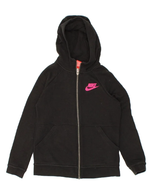 NIKE Girls Zip Hoodie Sweater 12-13 Years Large Black Cotton