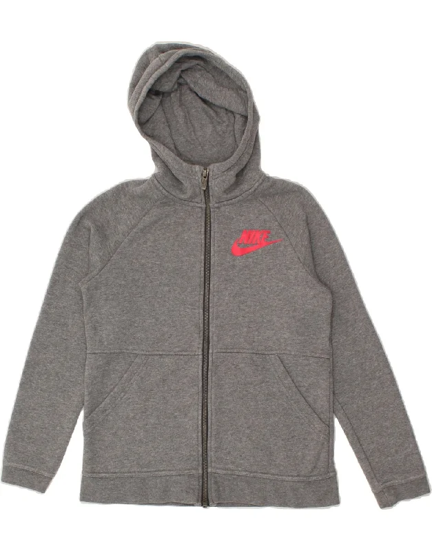 NIKE Girls Zip Hoodie Sweater 12-13 Years Large Grey Cotton