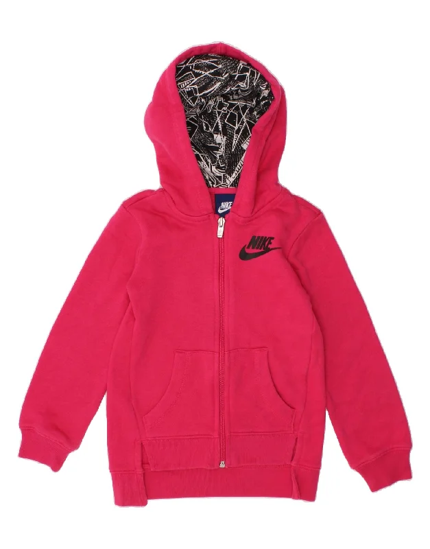 NIKE Girls Zip Hoodie Sweater 3-4 Years Pink Cotton