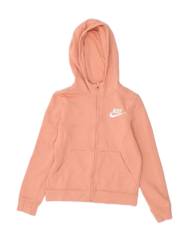 NIKE Girls Zip Hoodie Sweater 8-9 Years XS Pink Cotton