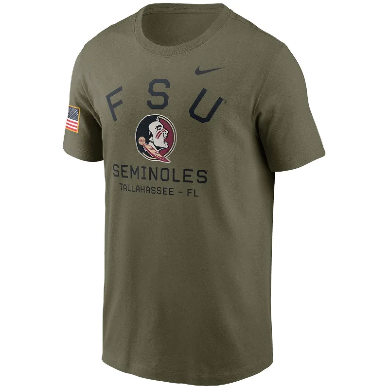 Nike Men's FSU Seminole Logo/Seminoles Design Short Sleeve Dri-fit Team Issue Military T-shirt - Olive