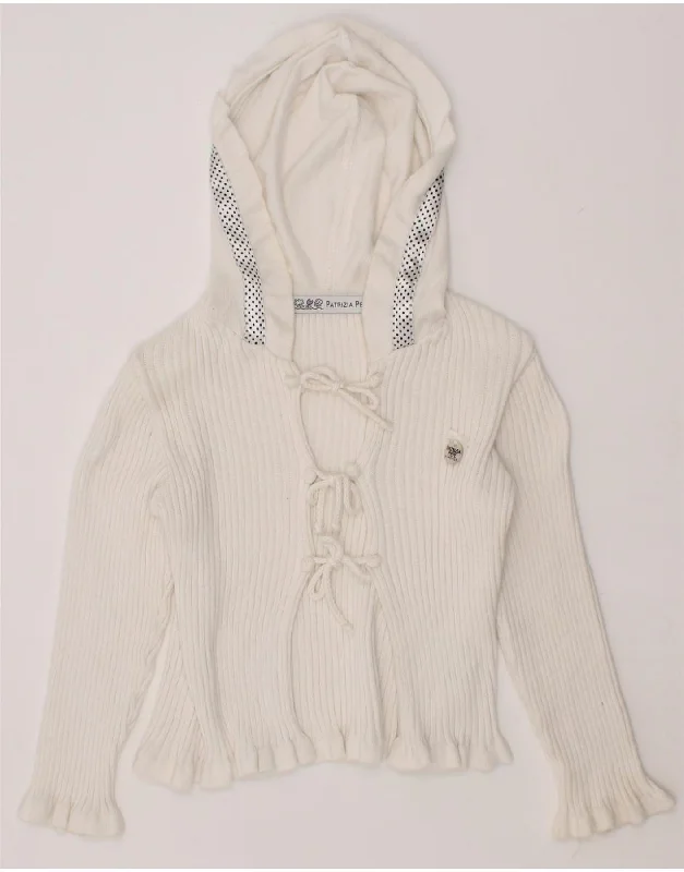 PATRIZIA PEPE Baby Girls Hooded Cardigan Sweater 18-24 Months White Cotton