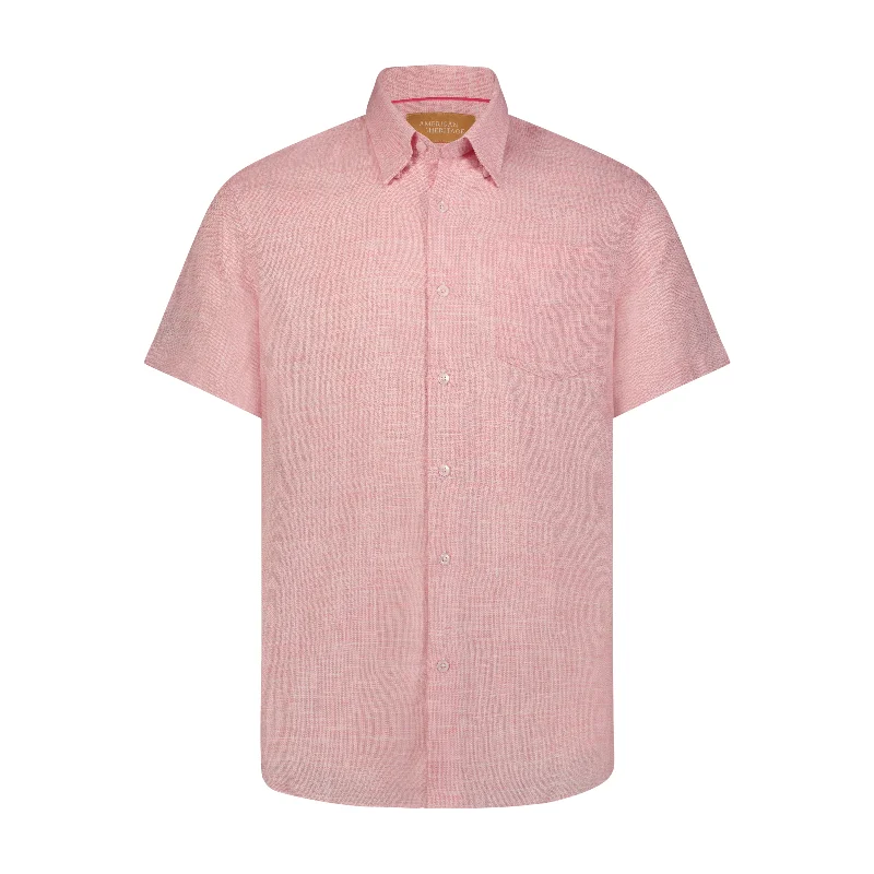 Pink and White Heather Short Sleeve Woven Weave Shirt