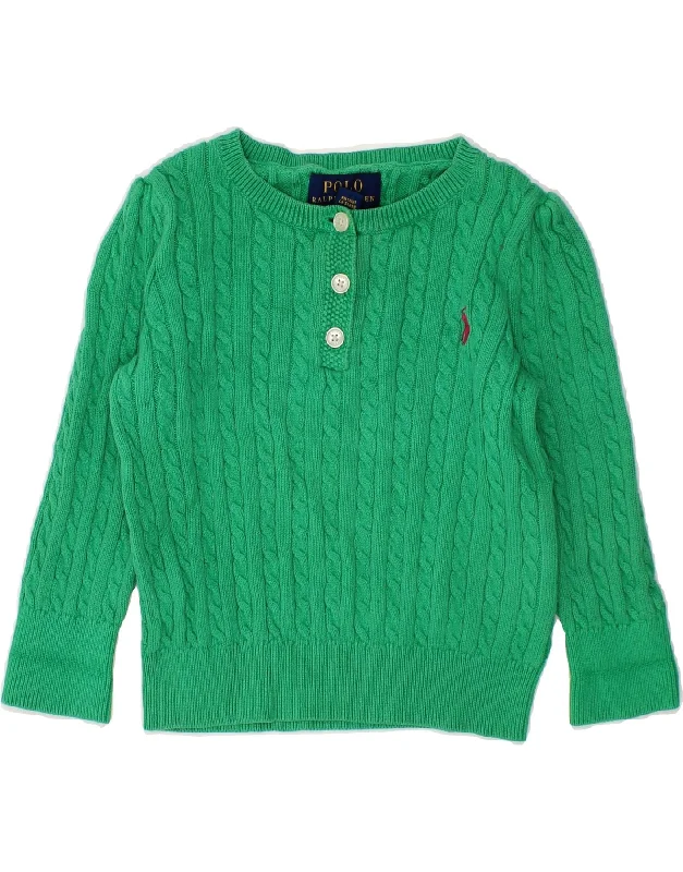 POLO RALPH LAUREN Baby Girls Button Neck Jumper Sweater 18-24 Months Green