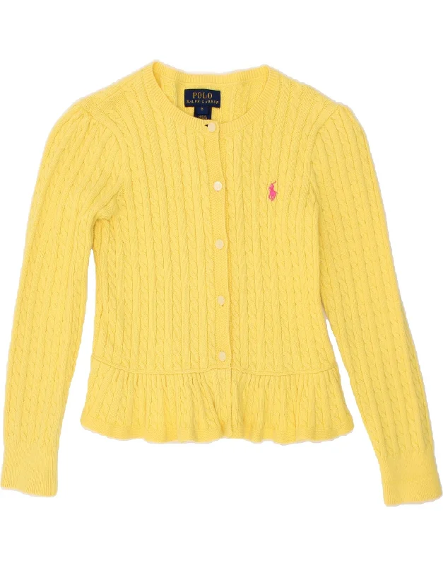 POLO RALPH LAUREN Girls Cardigan Sweater 5-6 Years Yellow Cotton