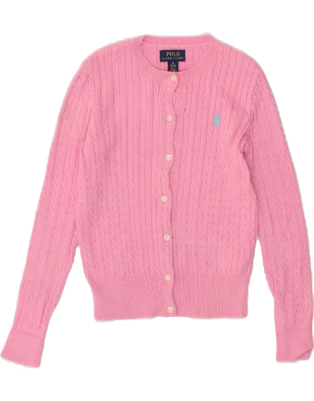 POLO RALPH LAUREN Girls Cardigan Sweater 8-9 Years Medium Pink Cotton