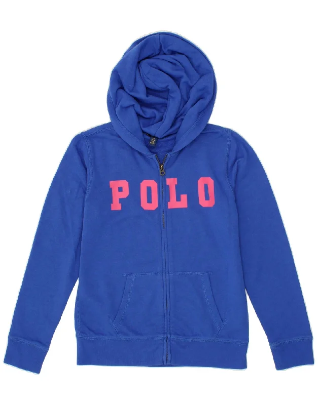 POLO RALPH LAUREN Girls Graphic Zip Hoodie Sweater 12-13 Years Large Blue