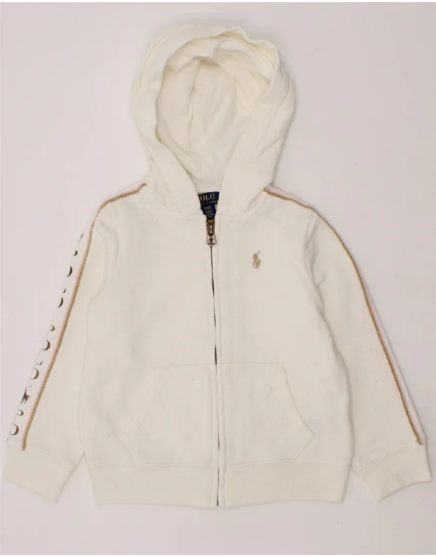 POLO RALPH LAUREN Girls Graphic Zip Hoodie Sweater 3-4 Years White Cotton