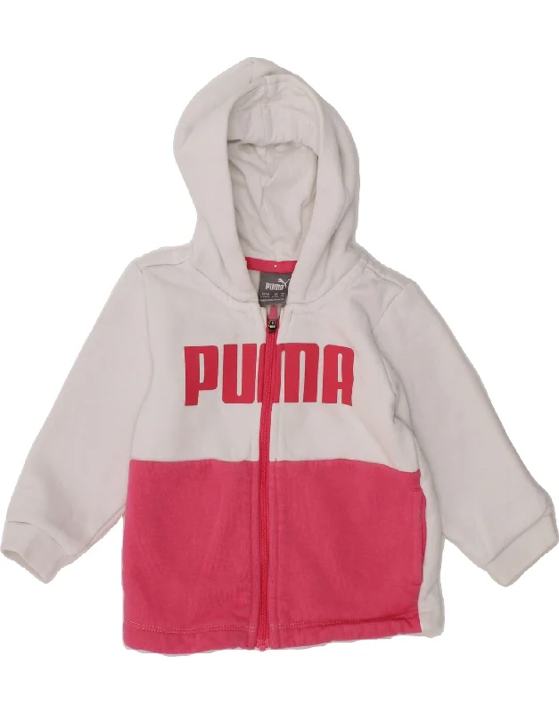 PUMA Baby Girls Graphic Zip Hoodie Sweater 6-9 Months Pink Colourblock