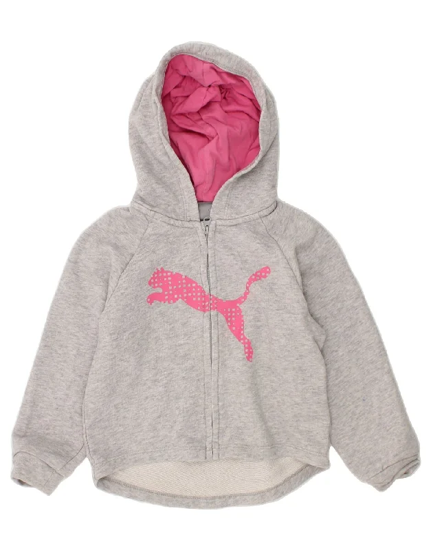 PUMA Girls Graphic Zip Hoodie Sweater 2-3 Years Grey Cotton