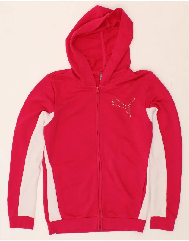 PUMA Girls Zip Hoodie Sweater 13-14 Years Pink Colourblock Cotton