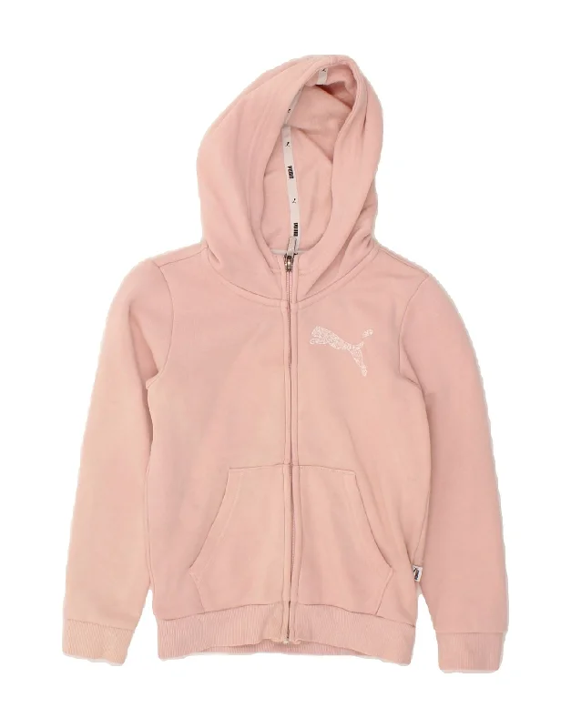 PUMA Girls Zip Hoodie Sweater 7-8 Years Pink Cotton