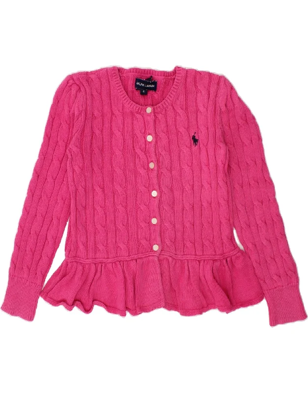 RALPH LAUREN Girls Cardigan Sweater 5-6 Years Pink Cotton