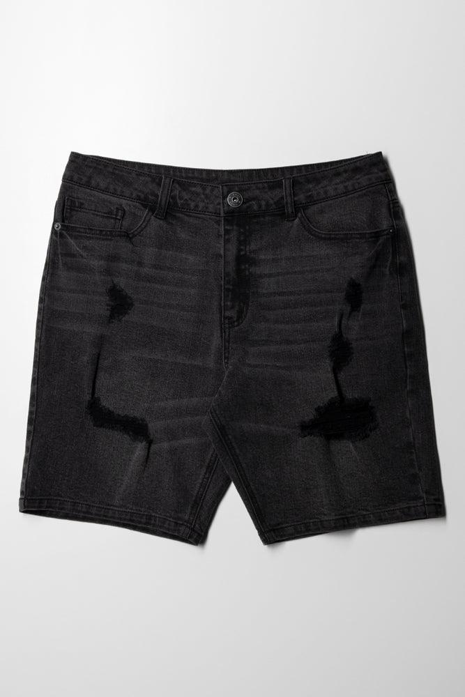 Ripped Denim Shorts Black