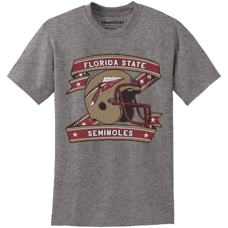 Homefield Adult/Unisex Vault Florida State Seminoles Helmet Design Short Sleeve T-shirt - Grey