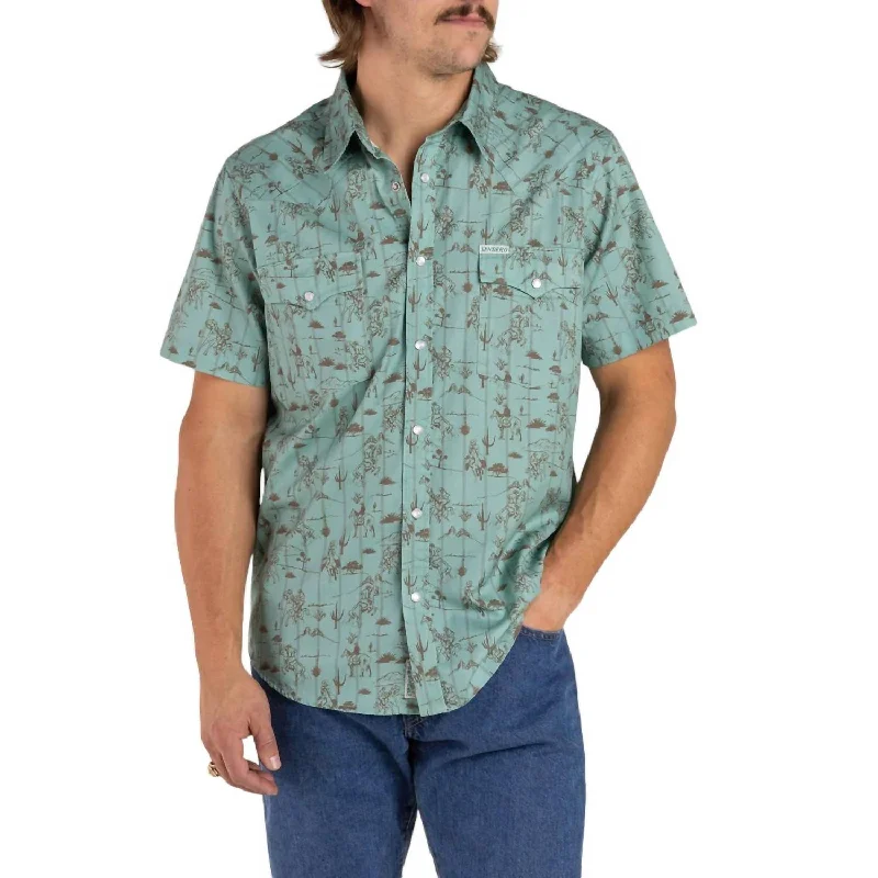 Serape Pearl Snap Short Sleeve Polo In Azulado Desert Rodeo