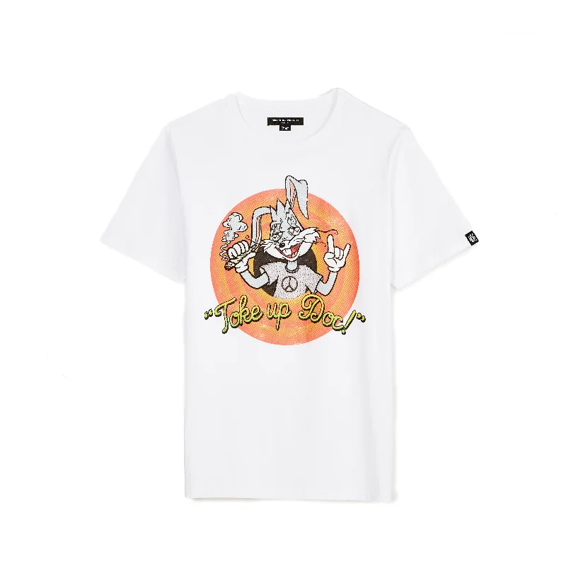 SHORT SLEEVE CREW NECK TEE  "TOKE UP DOC" IN WHITE