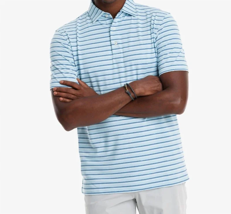 Short Sleeve Ryder Mastic Stripe Perf Polo In Heather Rain Water