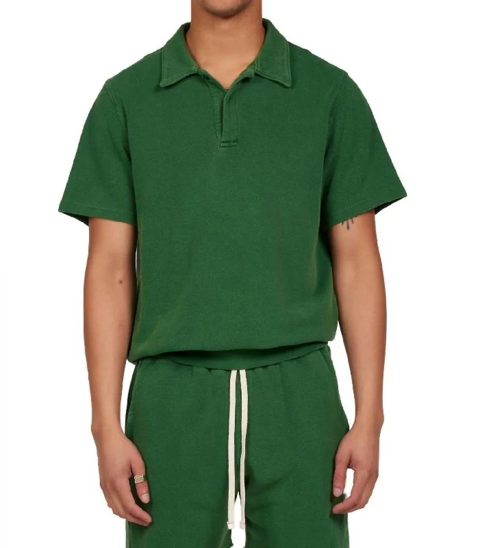 Short Sleeve Tennis Polo In Washed Verde