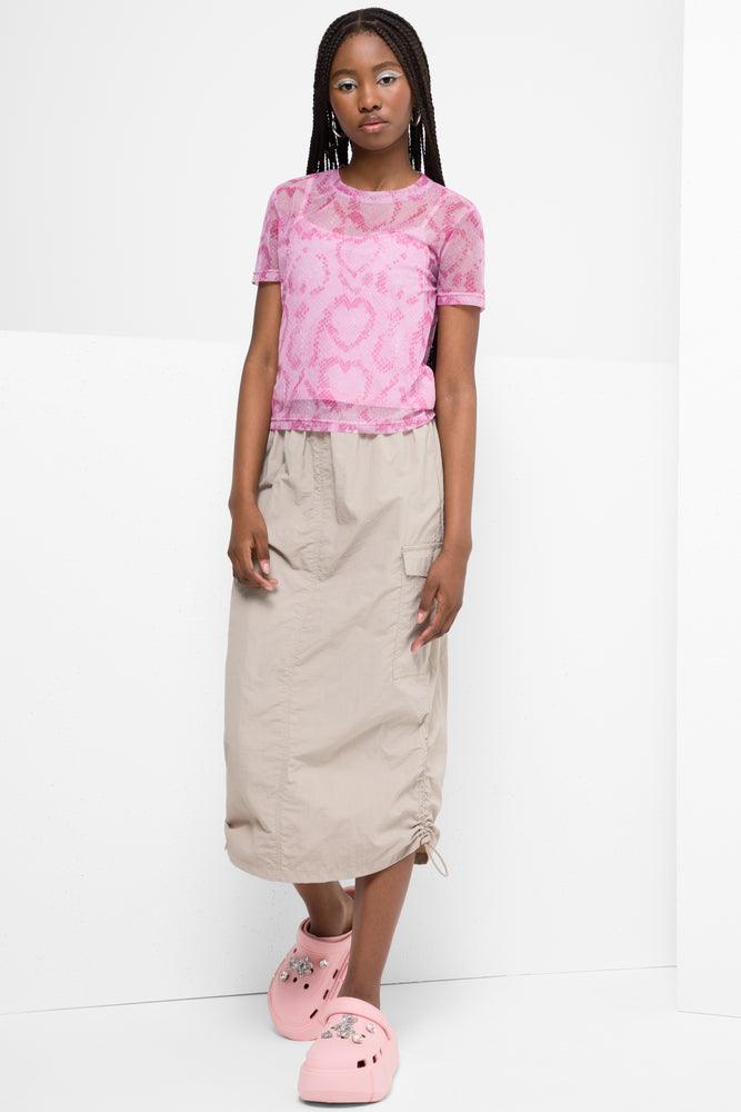 Snake Mesh Short Sleeve T-Shirt With Matching Camisole Pink