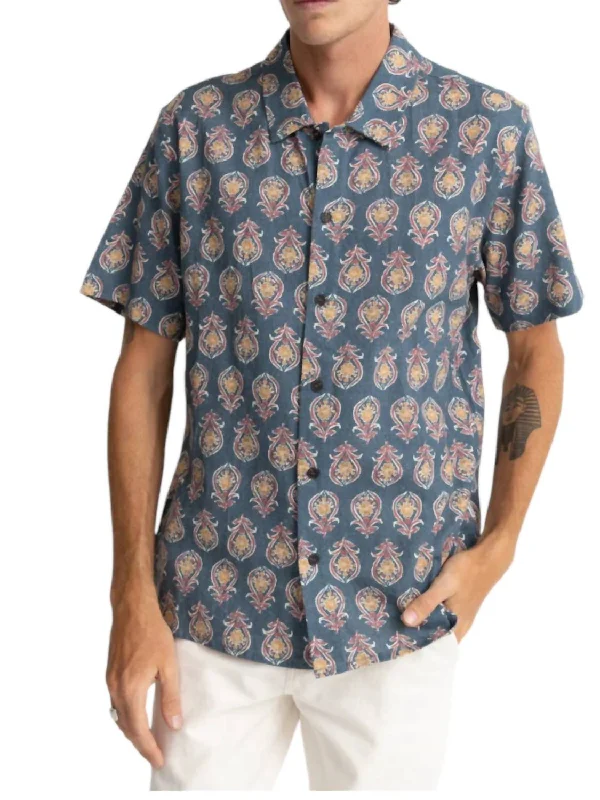 Tofo Short Sleeve Button Up Shirt In Navy