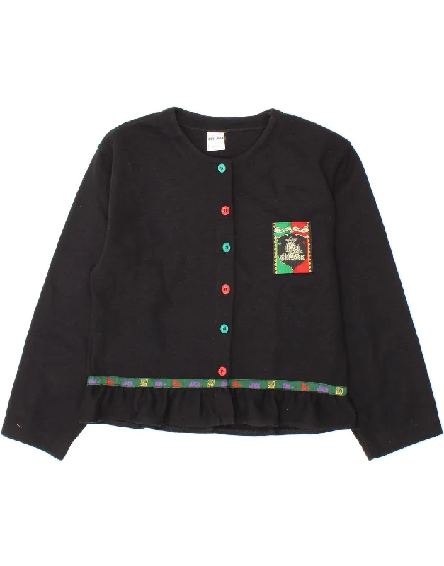 VINTAGE Girls Cardigan Sweater 13-14 Years Black