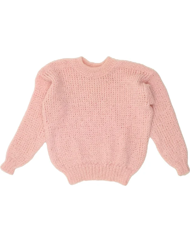 VINTAGE Girls Crew Neck Jumper Sweater 12-13 Years Pink