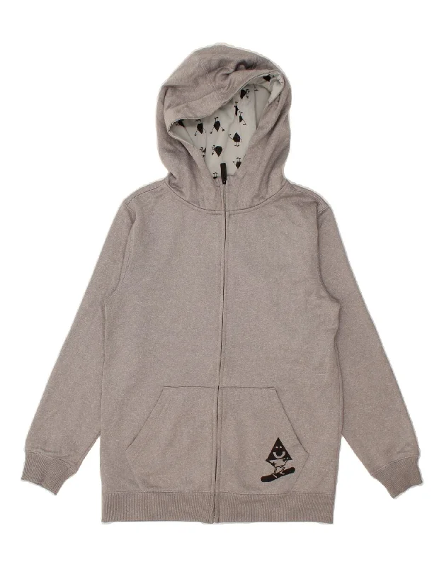 VOLCOM Girls Zip Hoodie Sweater 9-10 Years Medium Grey Polyester