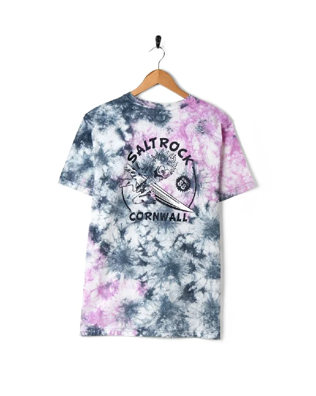 Wave Rider Cornwall - Mens Tie Dye Short Sleeve T-Shirt - Pink Tie Dye