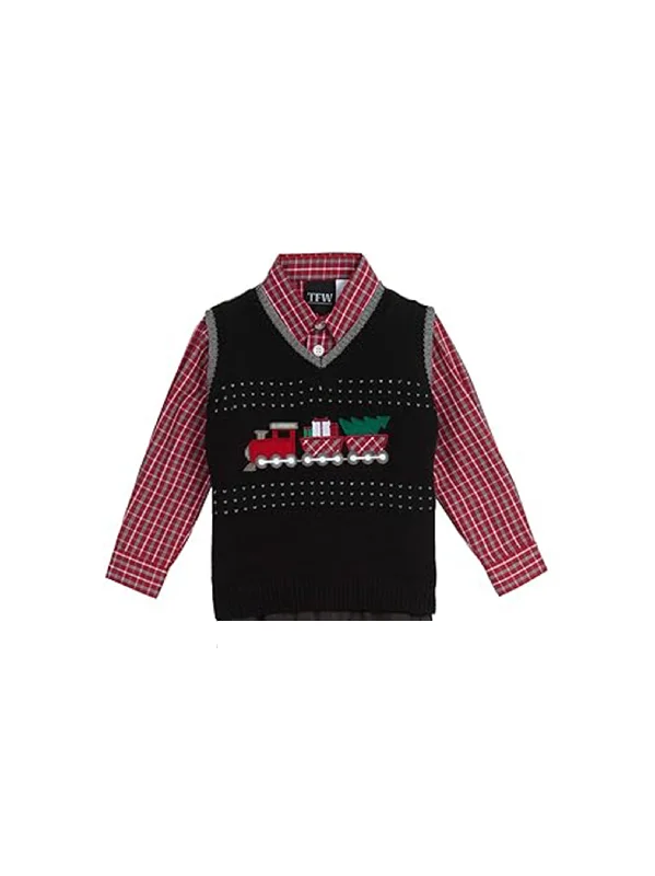 Kids Boy's 2 Pcs Graphic Embroidered Sweater & Shirt Set,Black/Red